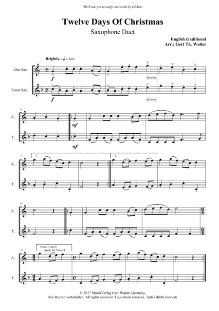 Twelve Days Of Christmas (arr. Gert Th. Walter)