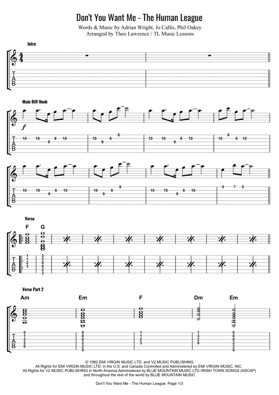 Don't You Want Me (arr. Theo Lawrence / TL Music Lessons)