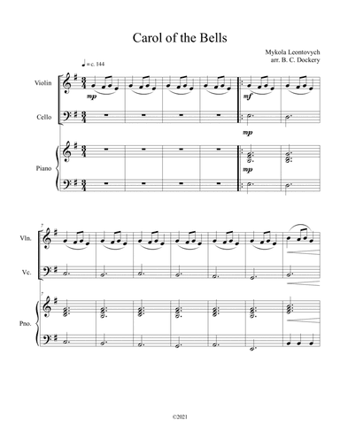 Carol of the Bells (Violin and Cello Duet with Piano Accompaniment) (arr. B. C. Dockery)