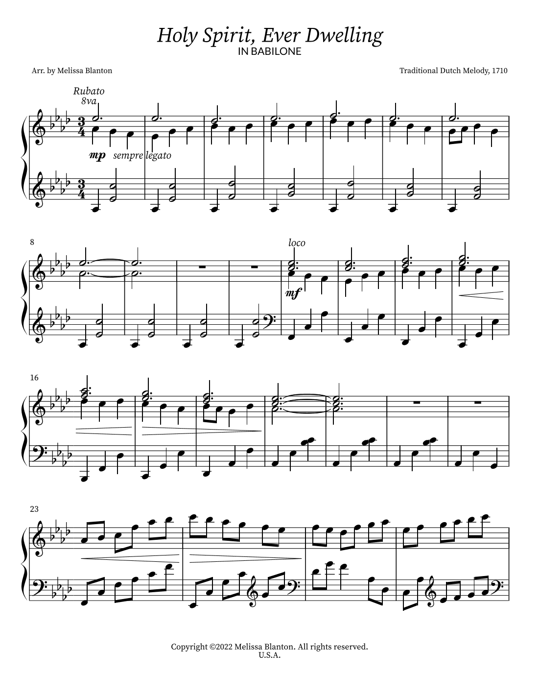 Holy Spirit, Ever Dwelling * IN BABILONE (arr. Melissa Blanton)