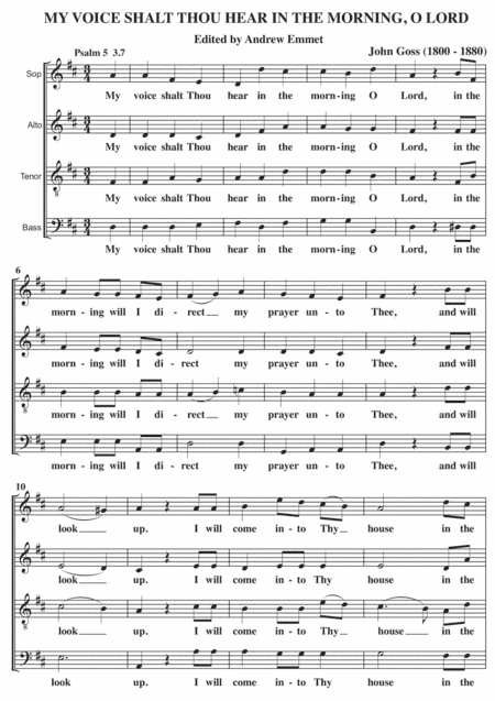 My Voice Shalt Thou Hear In The Morning O Lord A Cappella SATB (arr. Edited by Andrew Emmet)