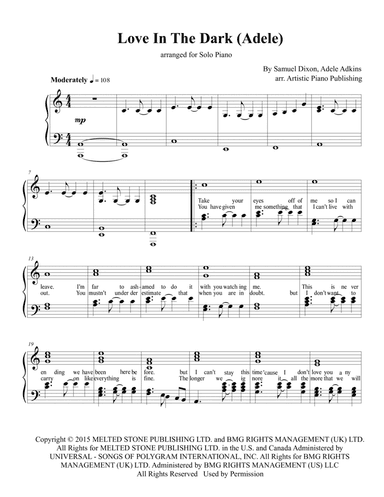 Love In The Dark (arr. Artistic Piano Publishing)