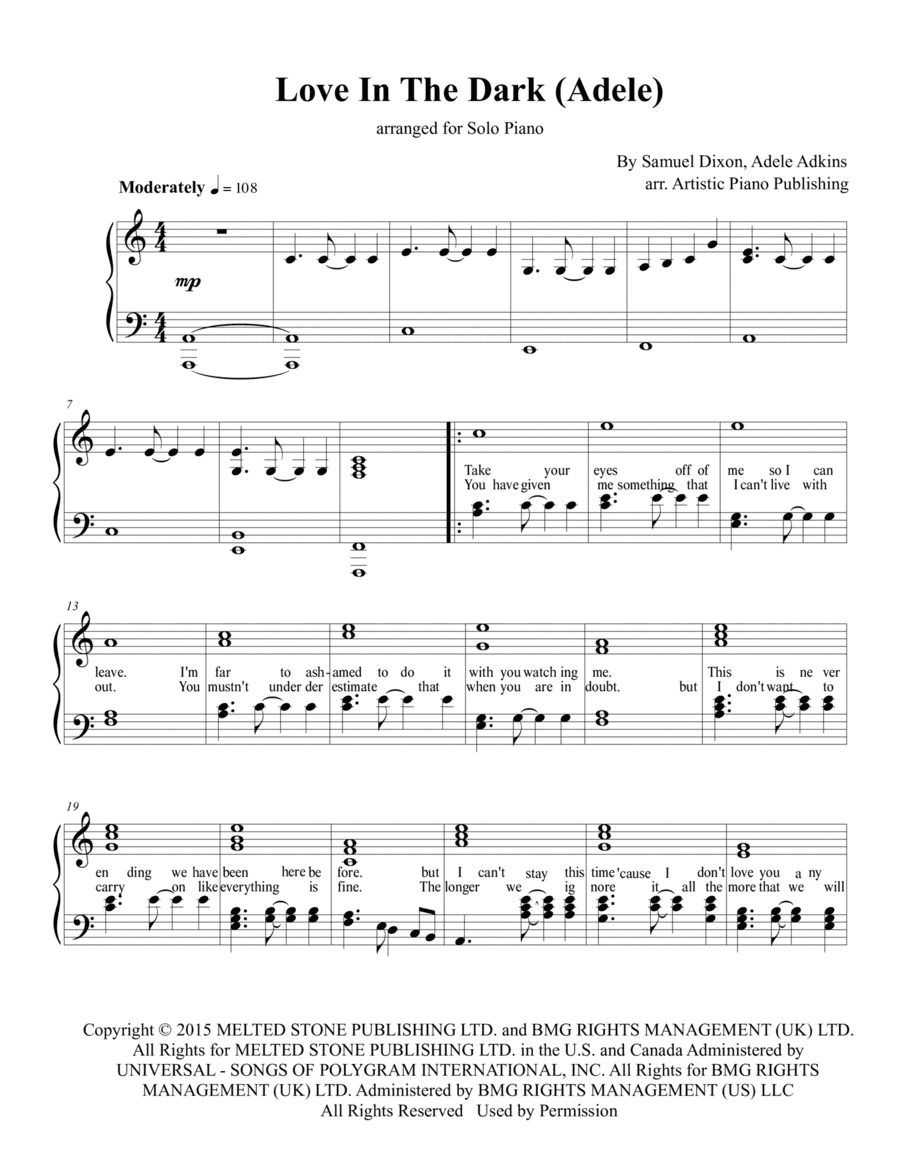 Love In The Dark (arr. Artistic Piano Publishing)
