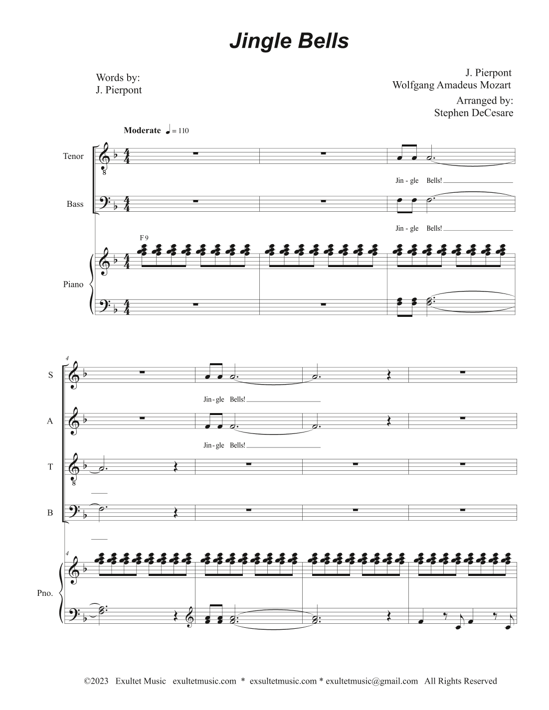 Jingle Bells (Vocal Quartet - (SATB) (arr. Stephen DeCesare)