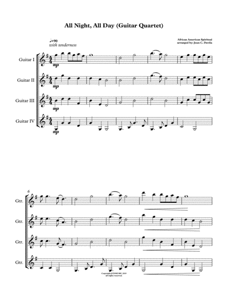 All Night, All Day (Guitar Quartet) (arr. Juan C. Davila)