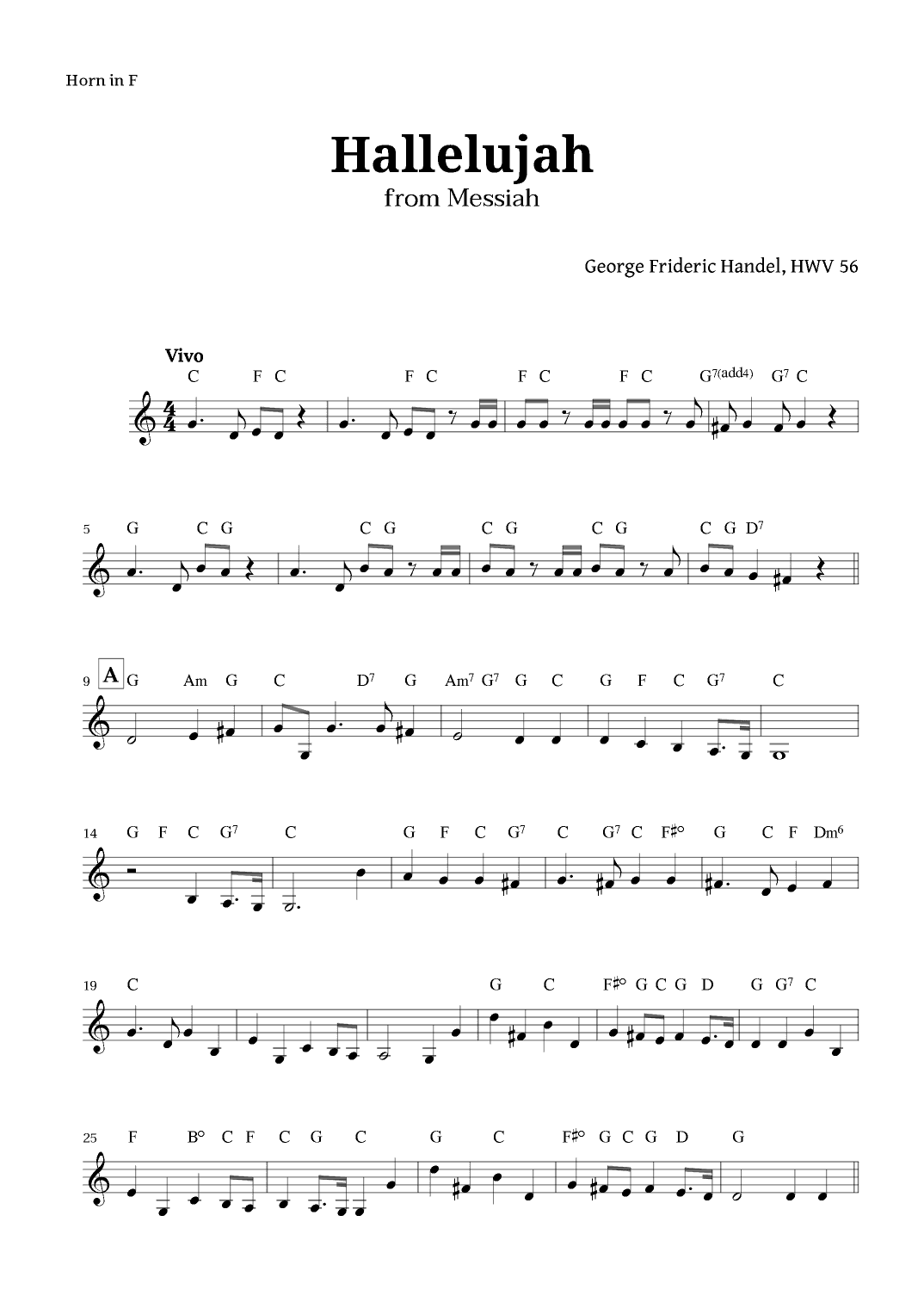Hallelujah by Handel for French Horn with Chords (arr. Langanho)