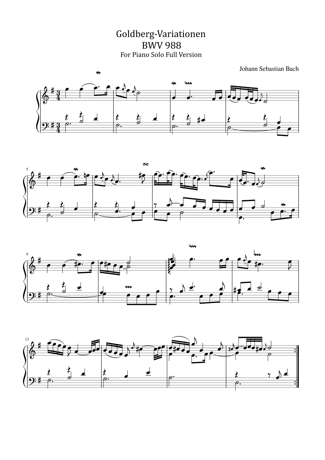 J. S. Bach - Goldberg Variations - BWV 988 - For Piano Solo Full Version (arr. poon)