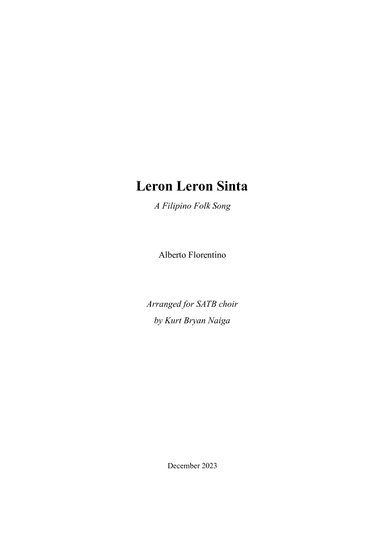 Leron Leron Sinta (arr. Kurt Bryan Naiga)