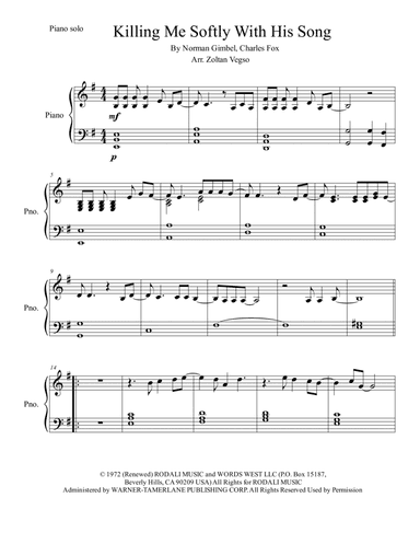 Killing Me Softly With His Song (arr. Zoltan Vegso)