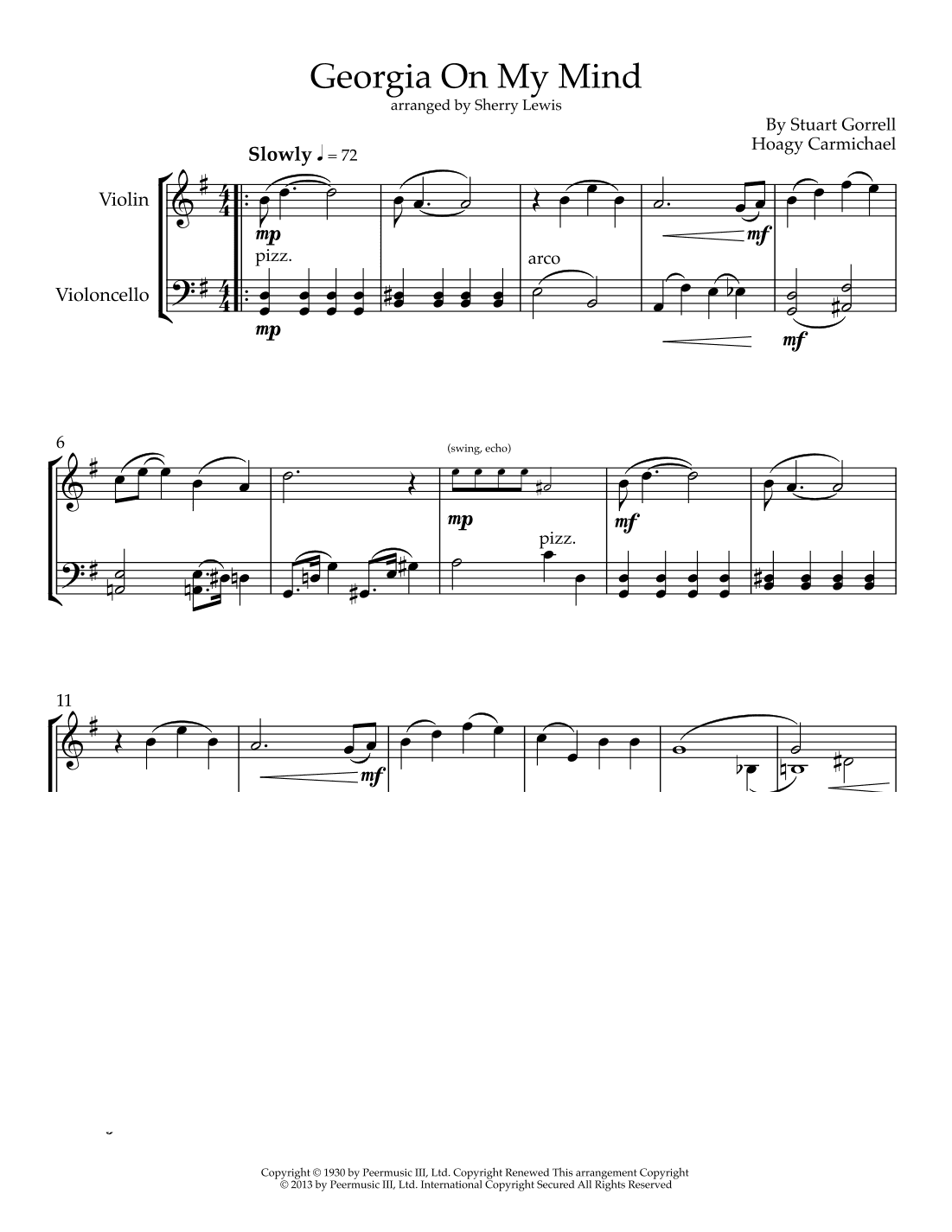 Georgia On My Mind (arr. Sherry Lewis)