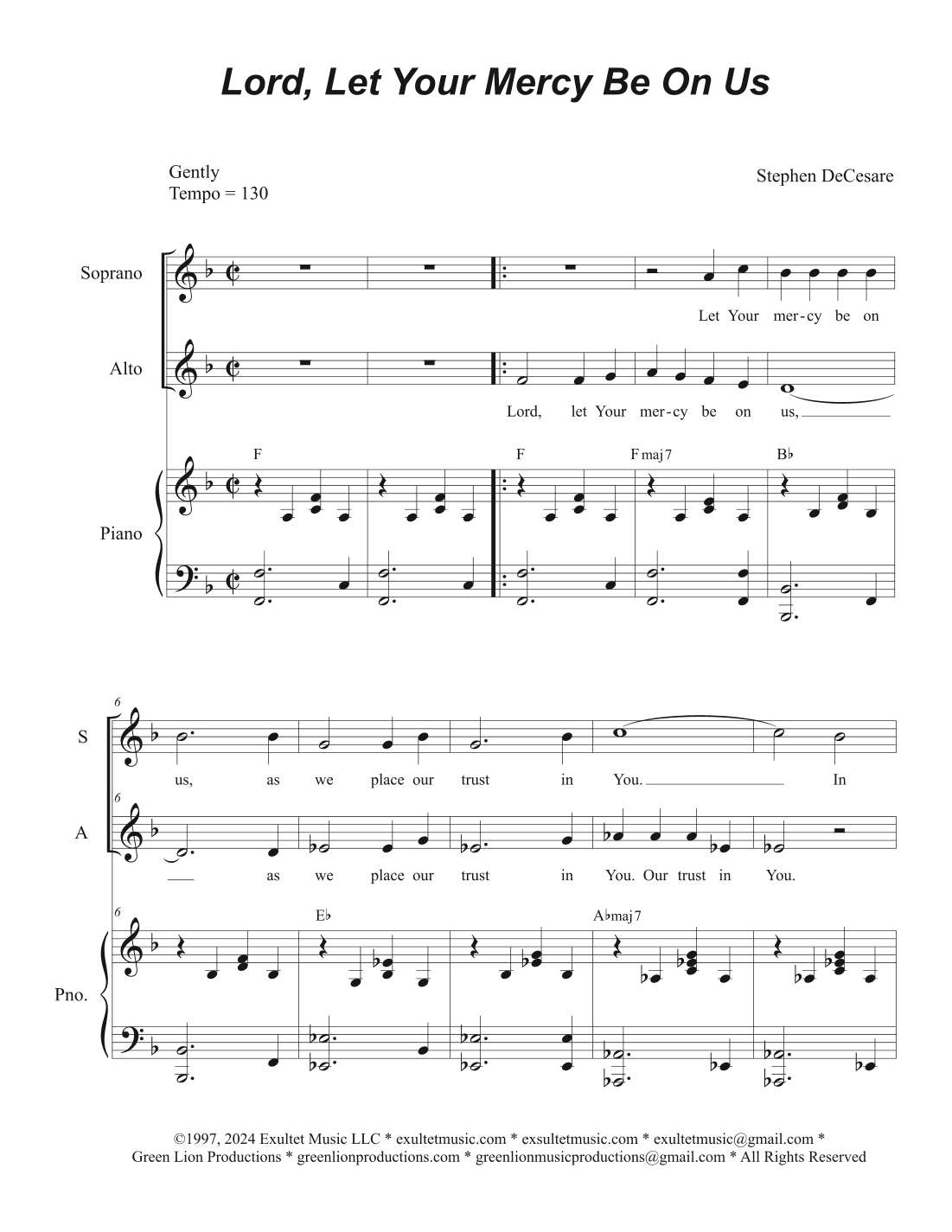 Lord, Let Your Mercy Be On Us (Duet for Soprano and Alto solo)
