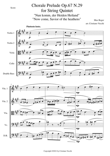 Chorale Prelude Op.67 N.29 for String Quintet (arr. Cristiano Vecchi)
