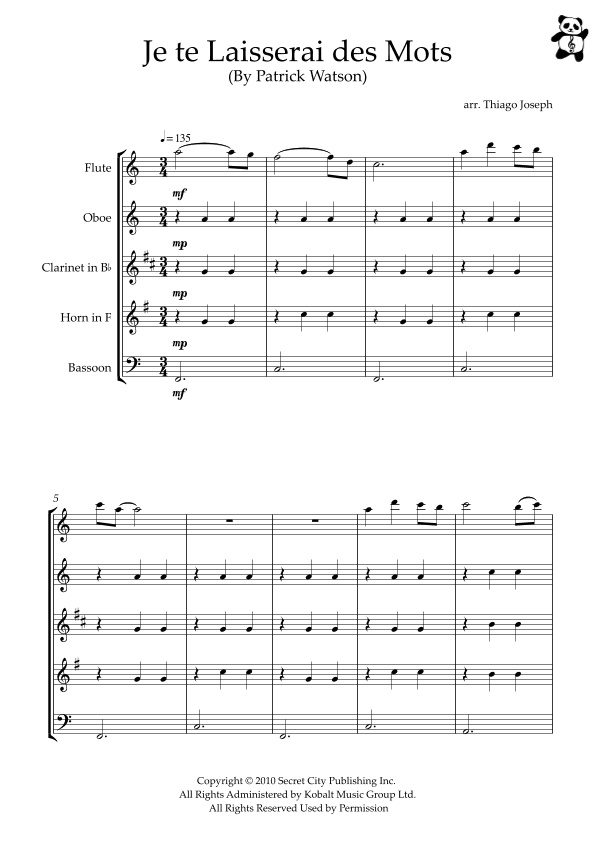 Je Te Laisserai Des Mots (arr. Thiago Joseph)