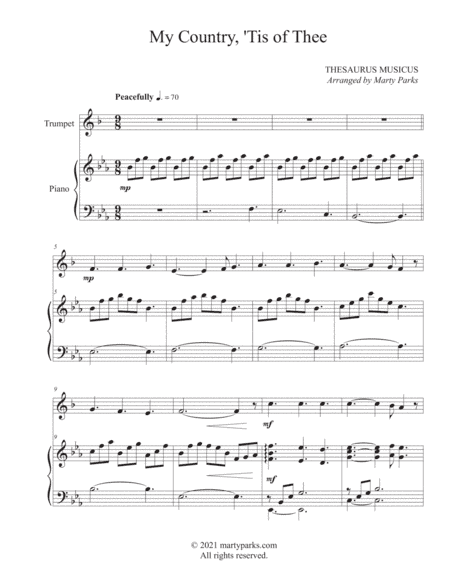 My Country, 'Tis of Thee (Trumpet-Piano) (arr. Marty Parks)