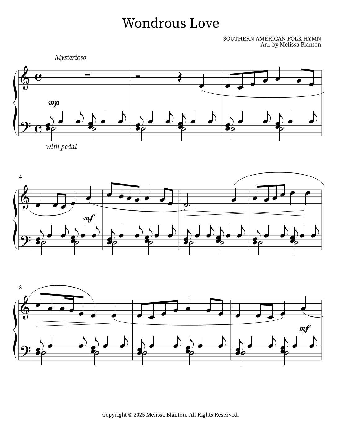 Wondrous Love ~ Piano Solo (arr. Melissa Blanton)