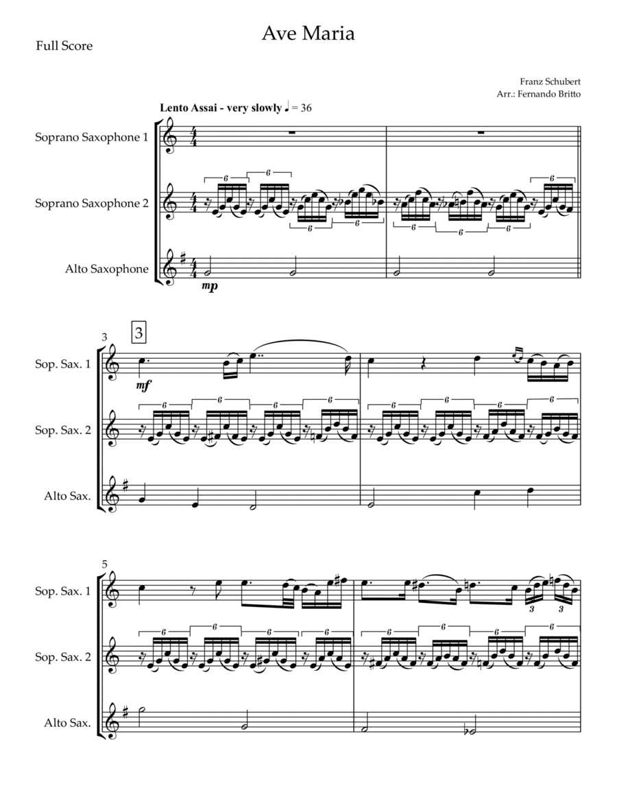 Ave Maria (Franz Schubert) for Saxophone Trio (arr. Fernando Britto)