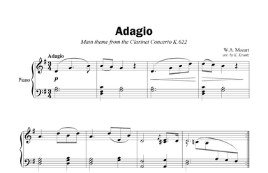 Adagio from the clarinet concerto for easy piano solo (G major) (arr. K. Krantz)