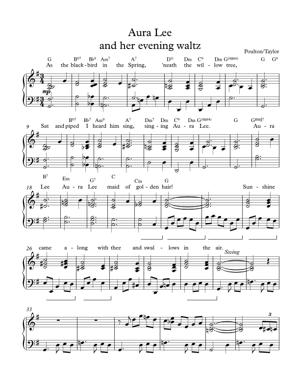 Aura Lee's Evening waltz (arr. Paul Taylor)