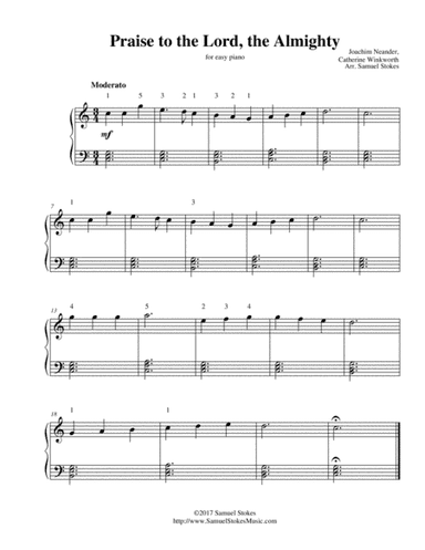 Praise to the Lord, the Almighty - for easy piano (arr. Samuel Stokes)