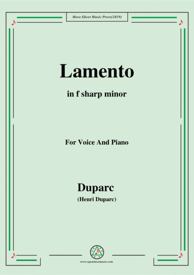 Duparc-Lamento in f sharp minor,for Violin and Piano (arr. MSM)