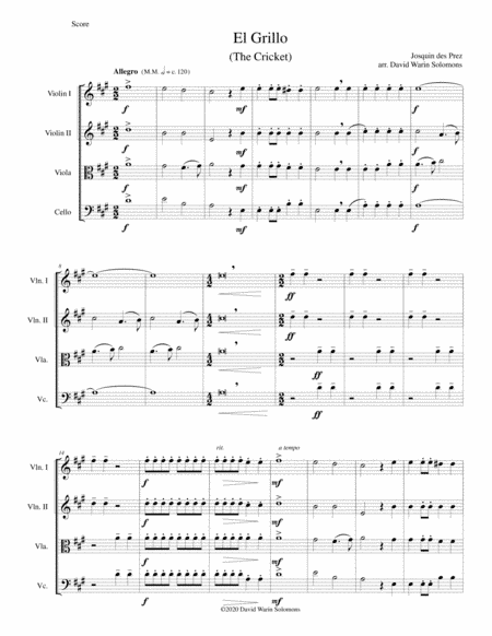 El Grillo (The cricket) - with decorations - for string quartet (arr. David Warin Solomons)