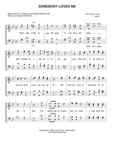 SOMEBODY LOVES ME (arr. Walter Latzko)
