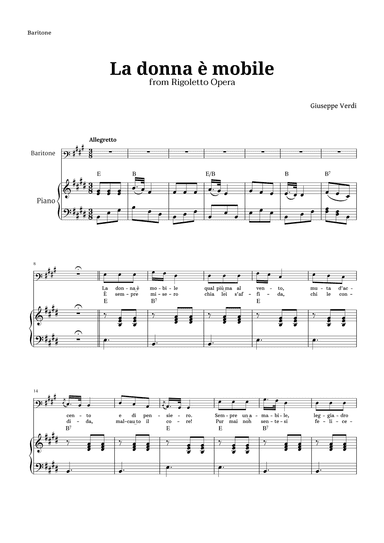 La donna è mobile in E major for Baritone and Piano (arr. Langanho)