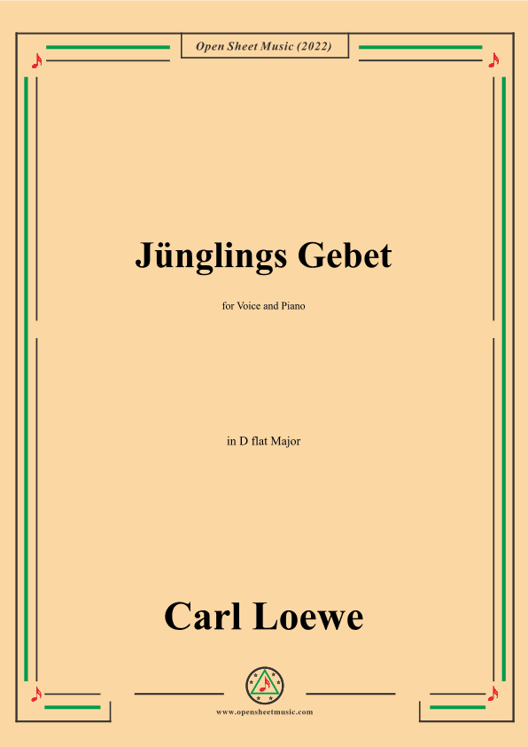 Loewe-Junglings Gebet,in D flat Major,for Voice and Piano (arr. OSM Press)