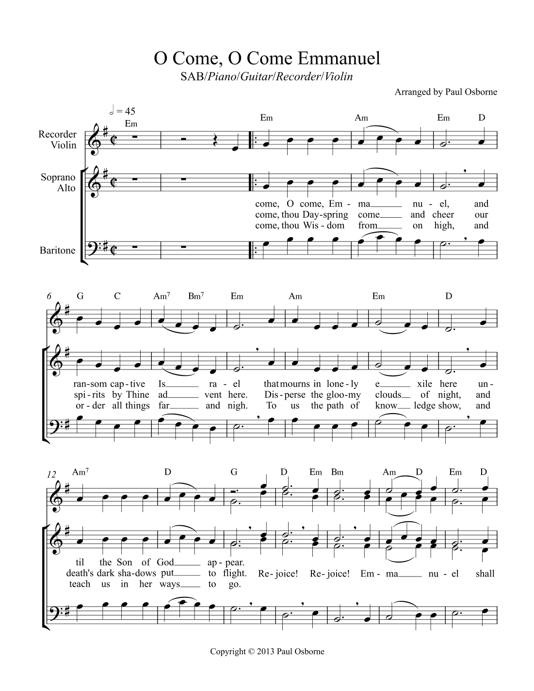 O Come, O Come Emmanuel (arr. Paul M. Osborne)