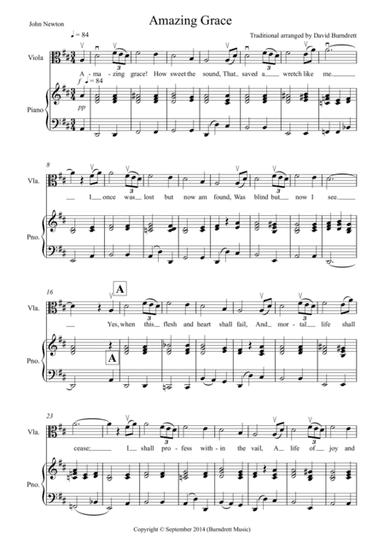Amazing Grace for Viola and Piano (arr. David Burndrett)