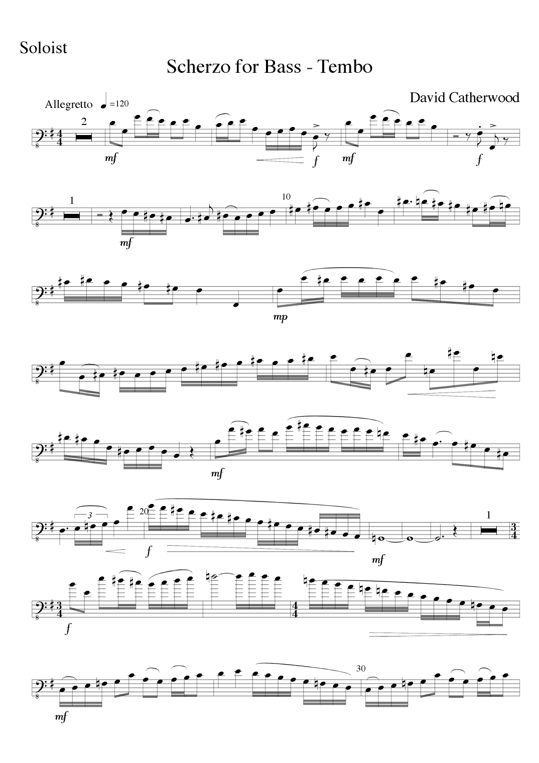 Scherzo for Double Bass and String Orchestra/String Quartet  ‘Tembo’ by David Catherwood