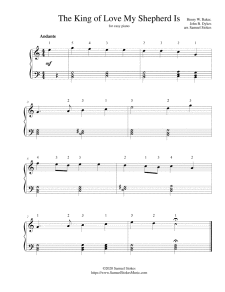 The King of Love My Shepherd Is - for easy piano (arr. Samuel Stokes)
