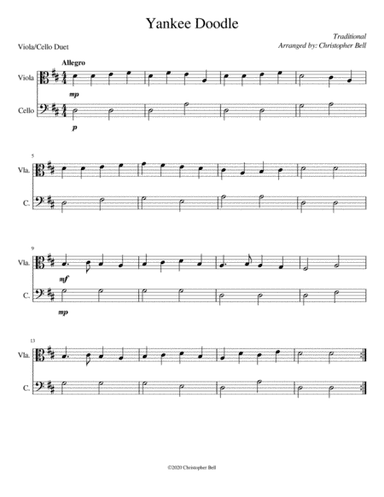 Yankee Doodle - Easy Viola/Cello Duet (arr. Christopher Bell)