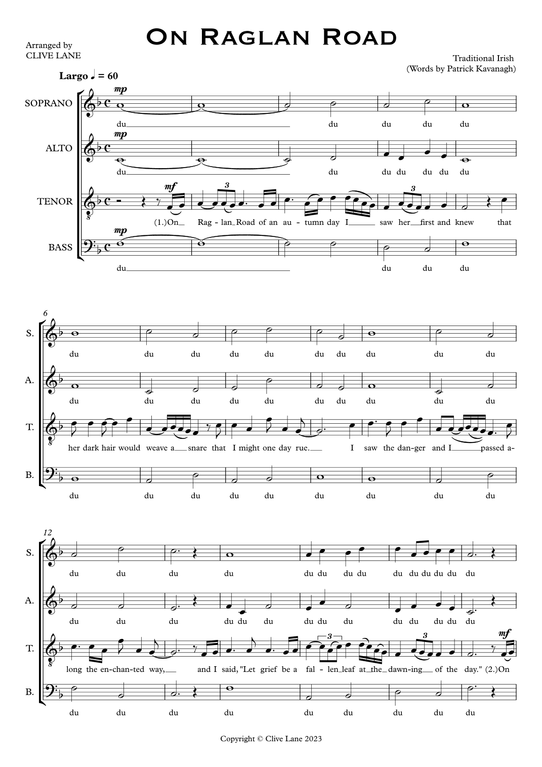 On Raglan Road (arr. Clive Lane)