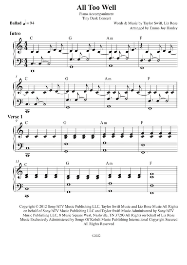 All Too Well (arr. Emma Joy Hanley)