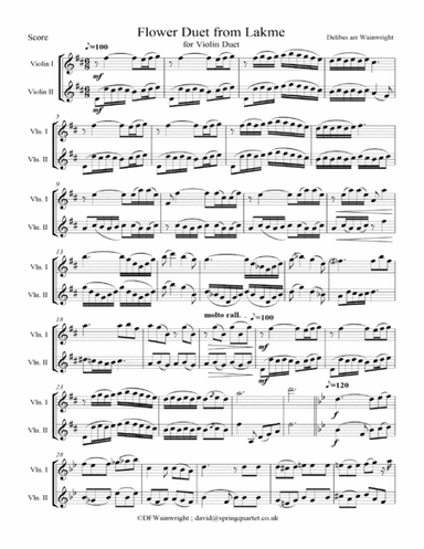 Flower Duet from Lakme by Delibes arranged for two violins (arr. David F Wainwright)