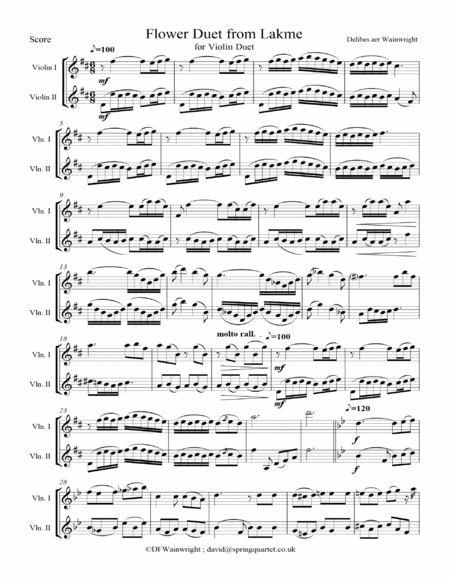 Flower Duet from Lakme by Delibes arranged for two violins (arr. David F Wainwright)