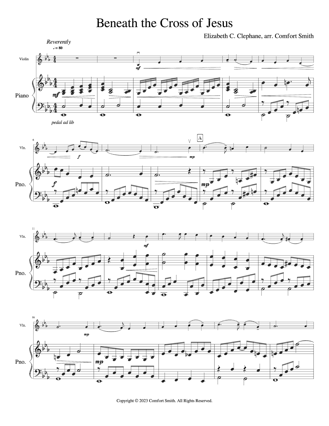 Beneath the Cross of Jesus - for Advanced Violin and Piano (arr. Comfort Smith)