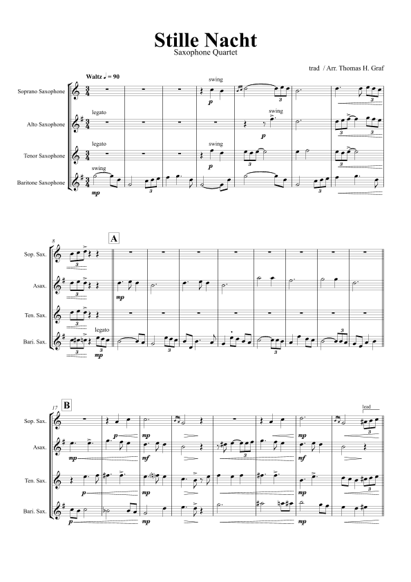 Stille Nacht (Silent night) - Jazz Waltz - Saxophone Quartet (arr. Thomas Graf)