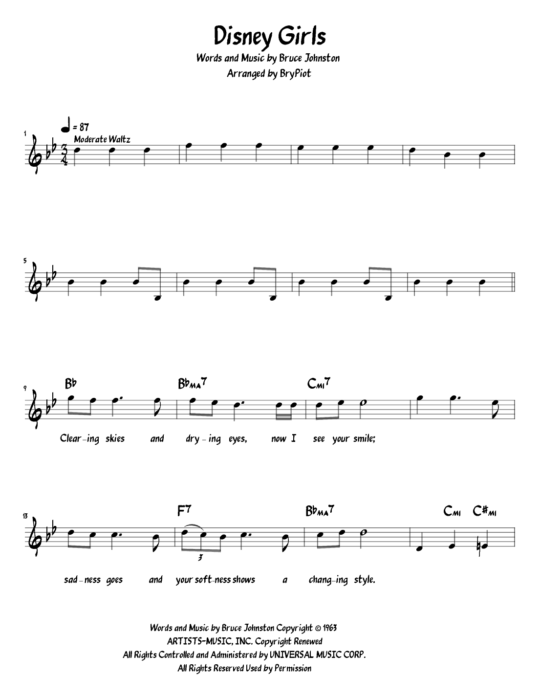 Disney Girls (1957) (arr. BryPiot)