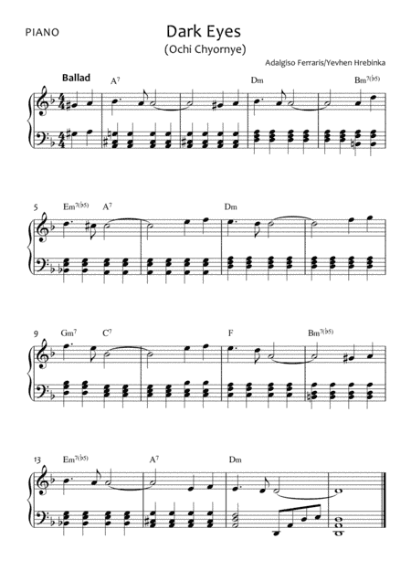 Dark Eyes (Ochi Chyornye) - Easy Piano (arr. BWS Music)