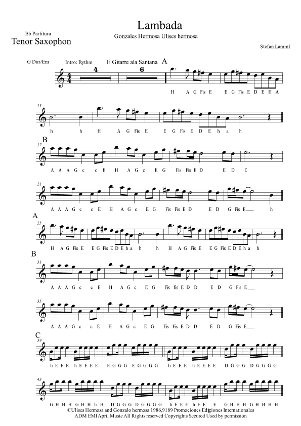 Llorando Se Fue (la Lambada) (arr. stefan-lamml.de)