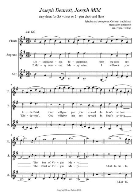 Joseph dearest, Joseph mine for SA and flute (arr. Ivana Tuskan)