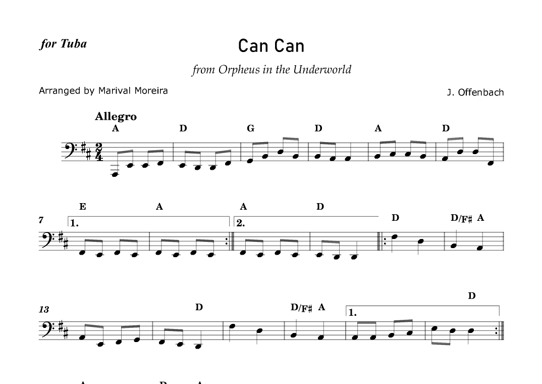 Can Can - J. Offenbach - Tuba solo (with chords) (arr. Marival Moreira)