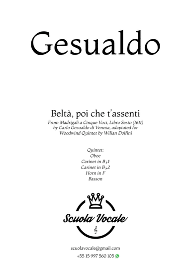Beltà, poi che t'assenti - for Woodwind Quintet (arr. Wilian Dolfini)