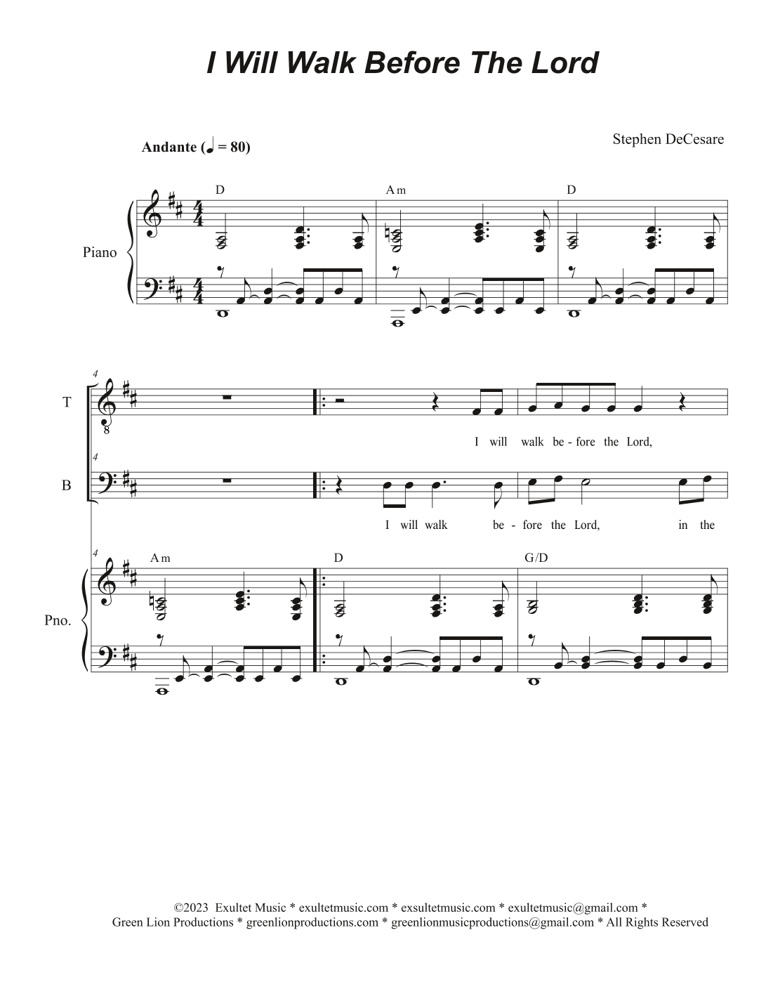 I Will Walk Before The Lord (Duet for Tenor and Bass solo)