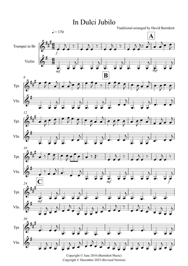 In Dulci Jubilo for Trumpet and Violin Duet (arr. David Burndrett)