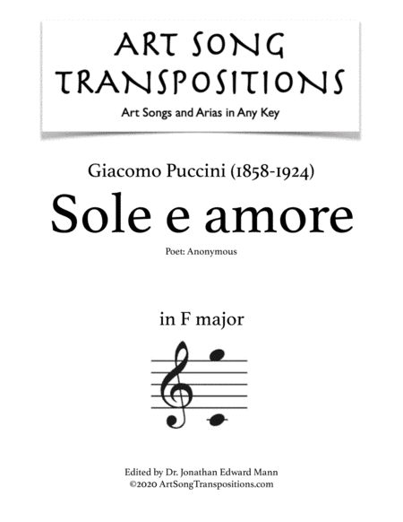 PUCCINI: Sole e amore (transposed to F major) (arr. ArtSongTranspositions.com)