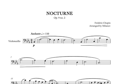 Chopin Nocturne op. 9 no. 2 | Cello | E-flat Major | Easy beginner (arr. Milanov)
