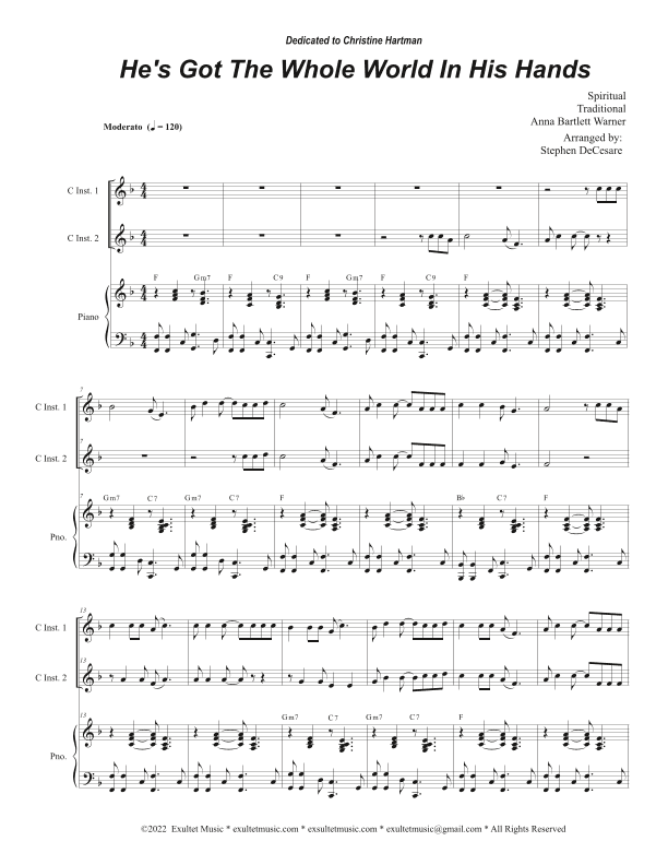 He's Got The Whole World In His Hands (Duet for C-Instruments) (arr. Stephen DeCesare)